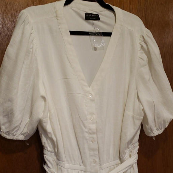 Lane Bryant Cotton White V-Neck Midi Dress with Tie Waist - Picture 3 of 8